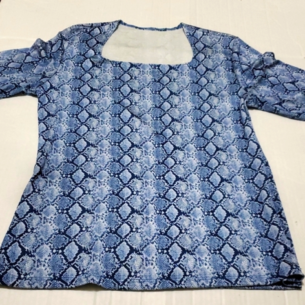Retro Y2K Blue Snake Print Casual Office Jersey Top S